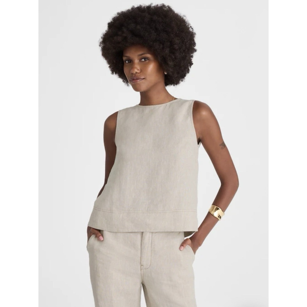 Madewell S Beige Linen Sleeveless Crop Top Coastal Grandmother Minimalist